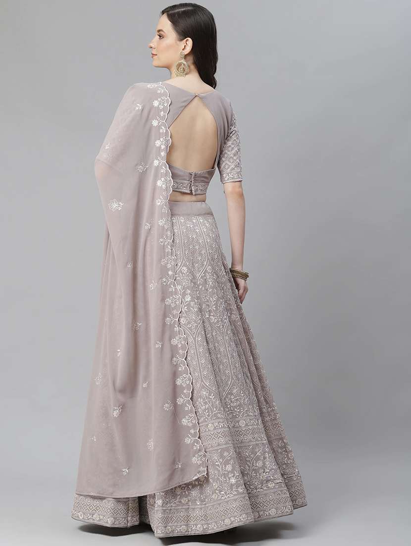 grey poly georgette aline lehenga - 17982636 - Standard Image - 3