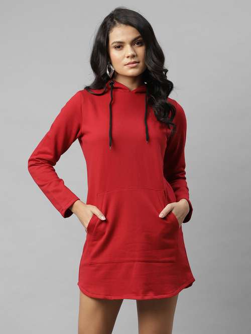 women long sleeved solid hoodies a-line dress - 17982824 -  Standard Image - 0
