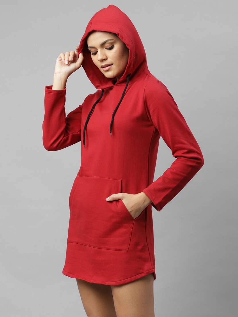 women long sleeved solid hoodies a-line dress - 17982824 -  Standard Image - 3