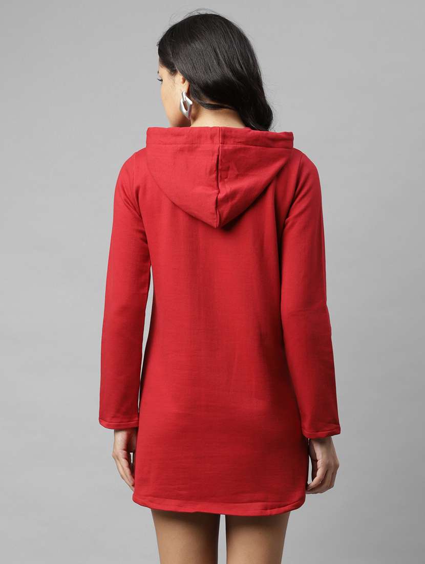 women long sleeved solid hoodies a-line dress - 17982824 -  Standard Image - 5