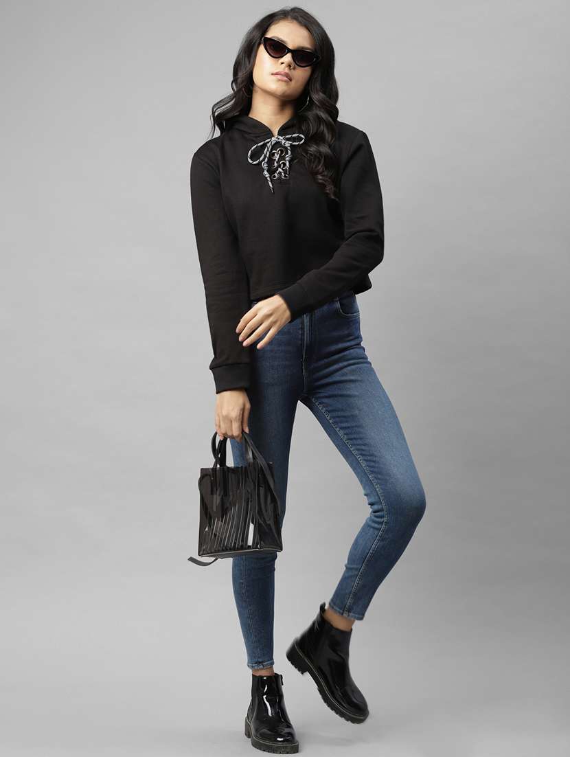 women long sleeved solid hoodies sweatshirt - 17982832 -  Standard Image - 5