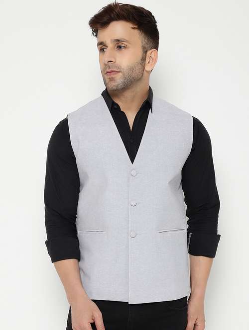Buy online Grey Solid Classic Waist Coat from Jackets for Men by