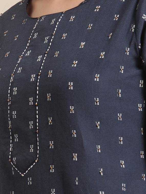 navy cotton blend kurta pant set - 17983983 - Standard Image - 3