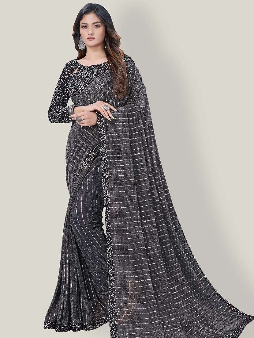 sequined embroidered saree with blouse
