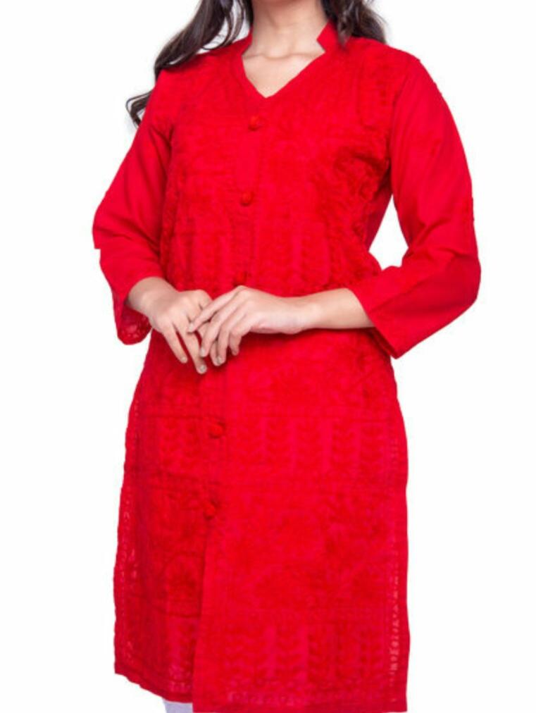 red cotton kurti - 17984372 - Zoom Image - 0