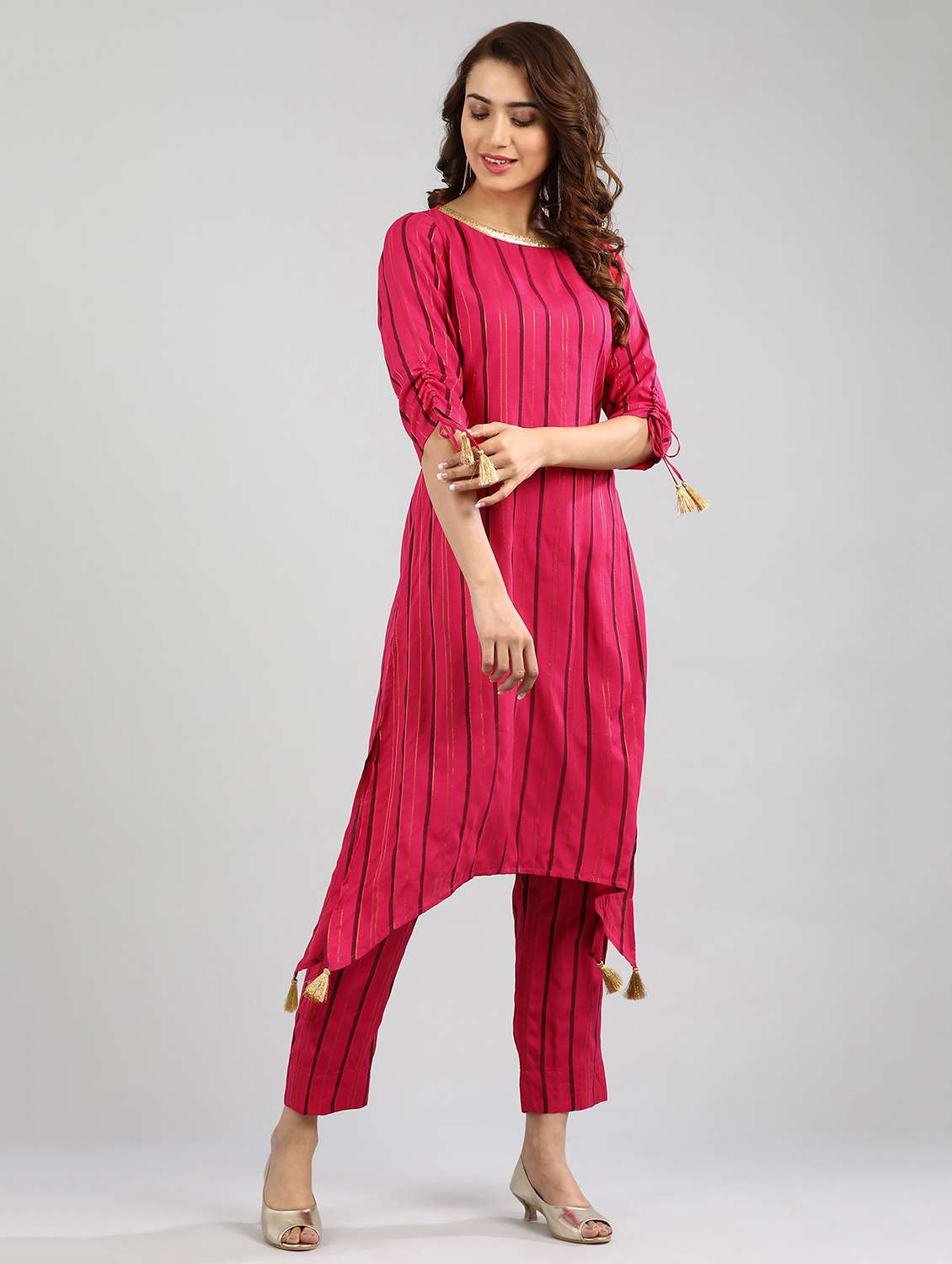 pink striped straight kurta