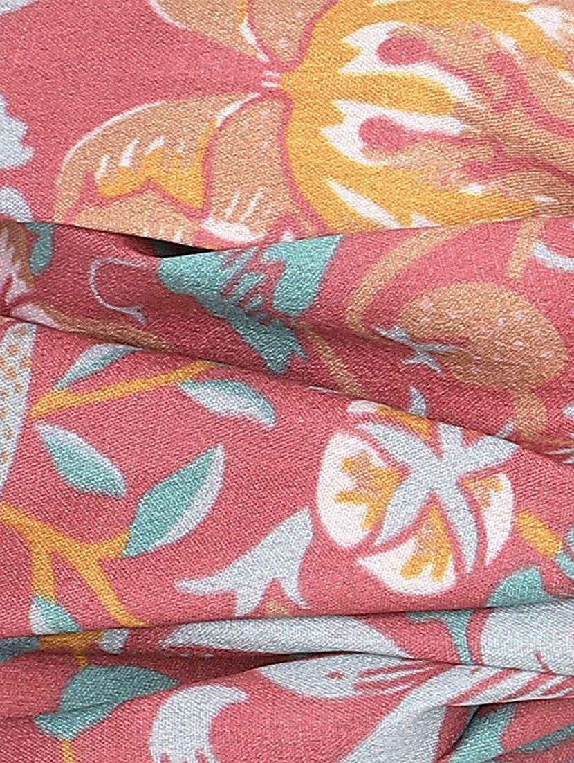 Pink Printed Viscose Headband And Scrunchy Combo Pack