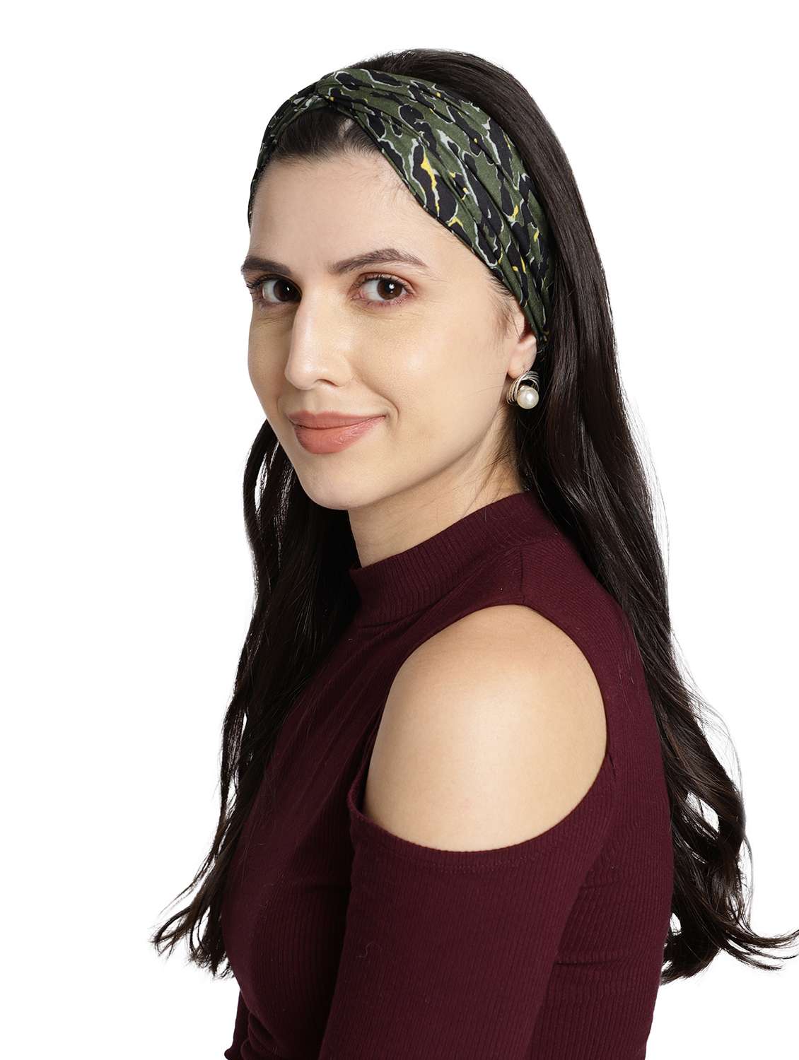 Printed Viscose Green Headband And Scrunchy Combo Pack