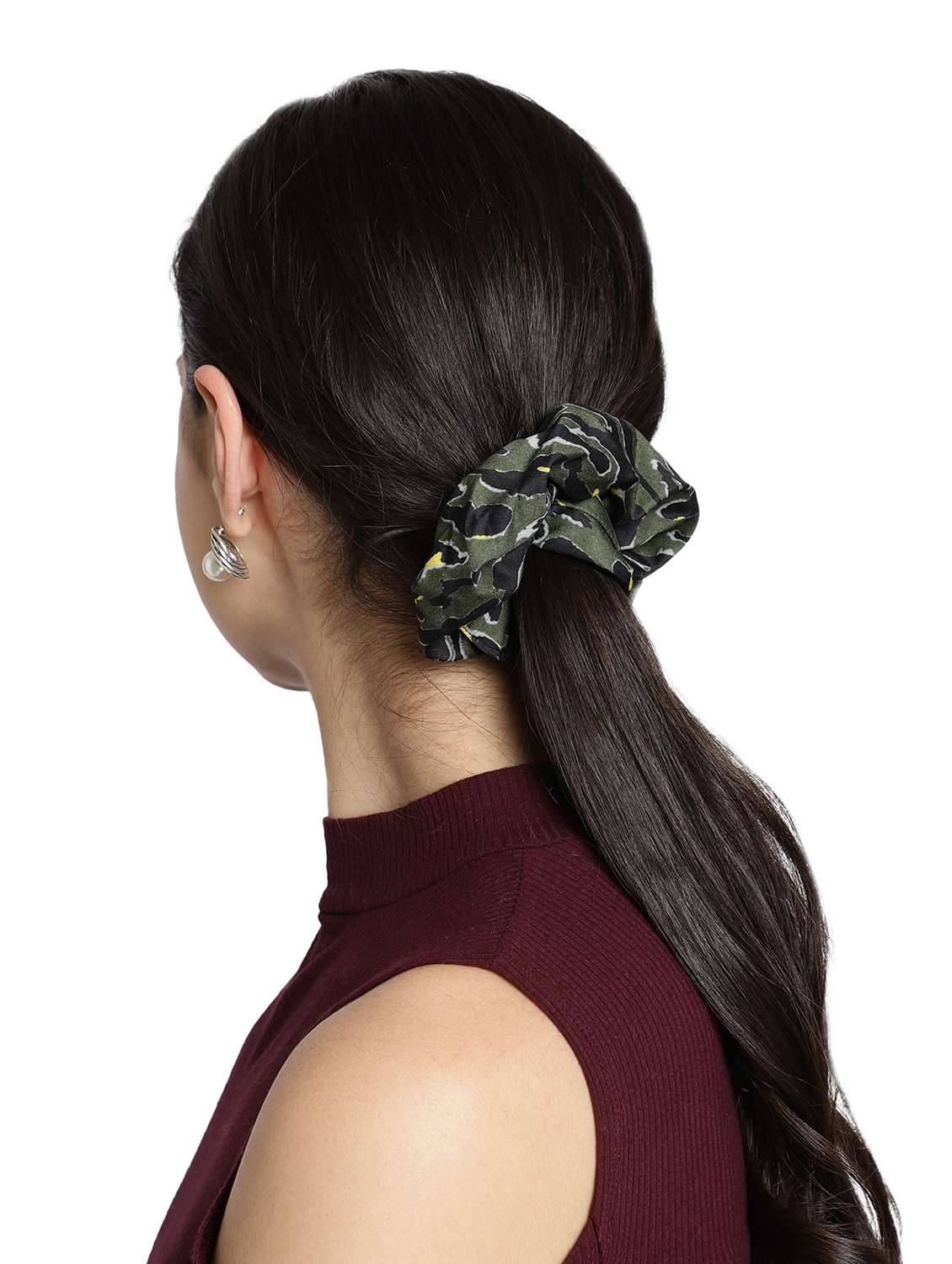 Printed Viscose Green Headband And Scrunchy Combo Pack