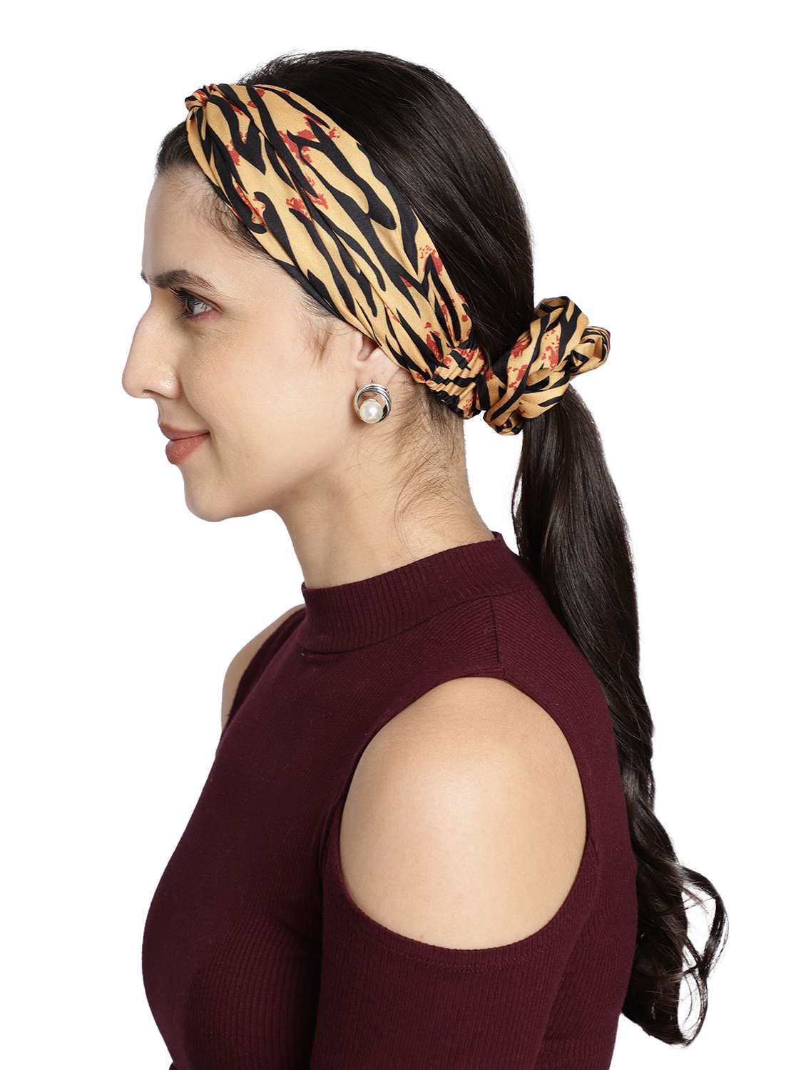 Yellow Printed Viscose Headband And Scrunchy Combo Pack