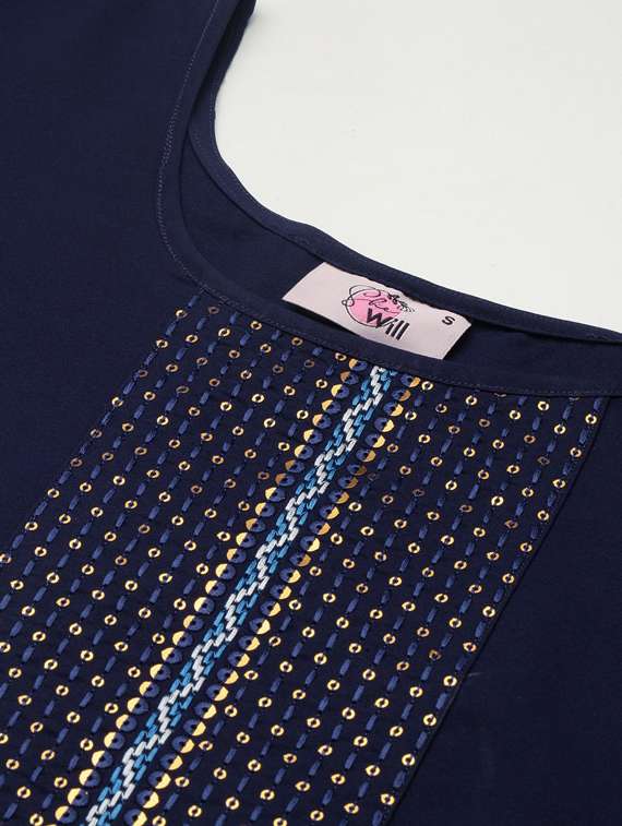 navy crepe kurta pant set - 17995055 - Standard Image - 3