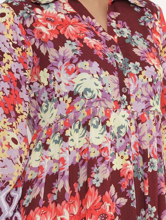 multi colored viscose aline ethnic dress - 17995640 -  Standard Image - 3