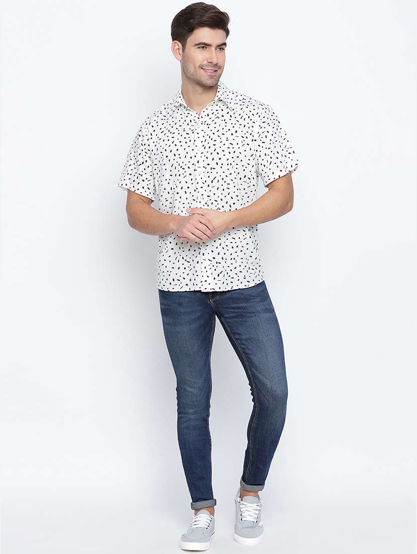 mens micro print casual shirt - 17996642 - Standard Image - 3