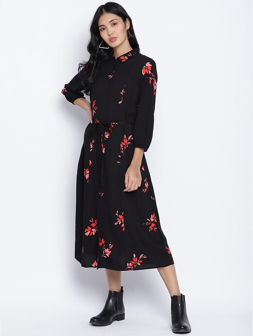 tie front floral a-line dress - 17996866 - Zoom Image - 0