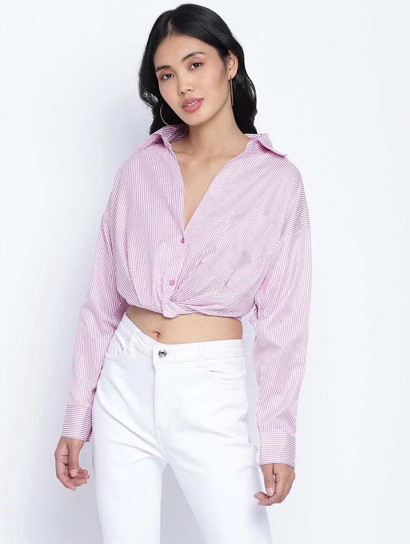 long sleeved striped crop shirt - 17996878 - Zoom Image - 0