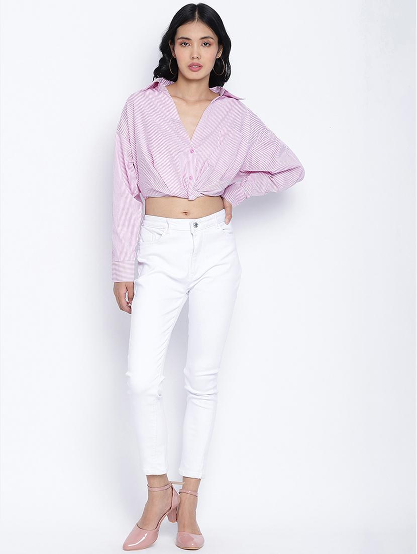 long sleeved striped crop shirt - 17996878 - Standard Image - 3