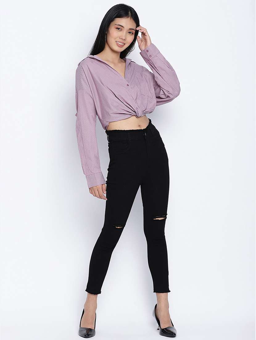 long sleeved striped crop shirt - 17996879 -  Standard Image - 3