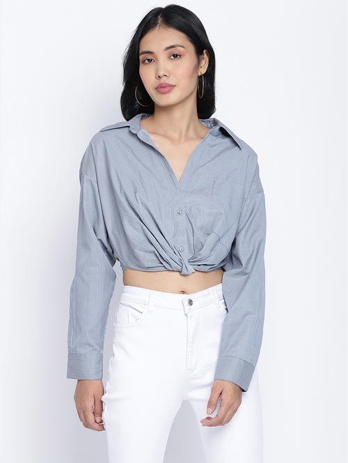 long sleeved striped crop shirt - 17996880 - Standard Image - 0