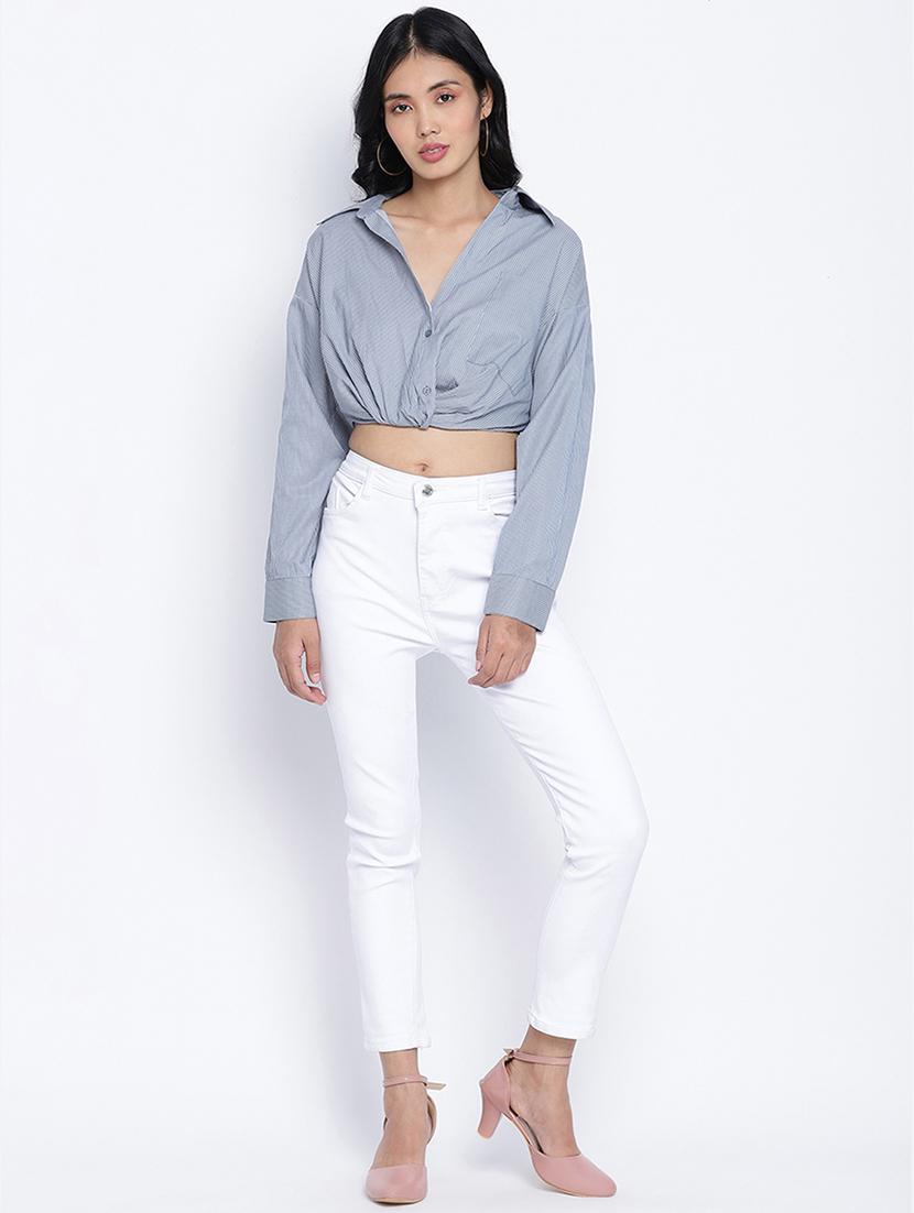 long sleeved striped crop shirt - 17996880 - Standard Image - 3