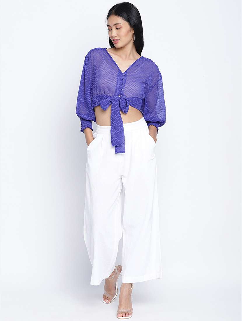 bishop sleeved dobby crop top - 17996885 -  Standard Image - 3