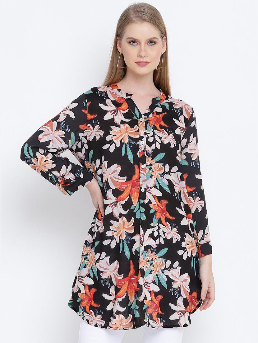 mandarin neck printed tunic - 17996901 - Zoom Image - 0