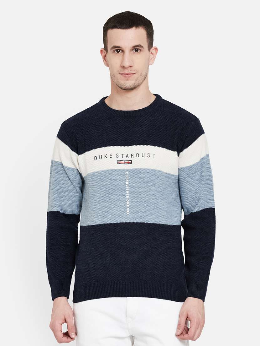 Navy Blue Color Block Pullover 