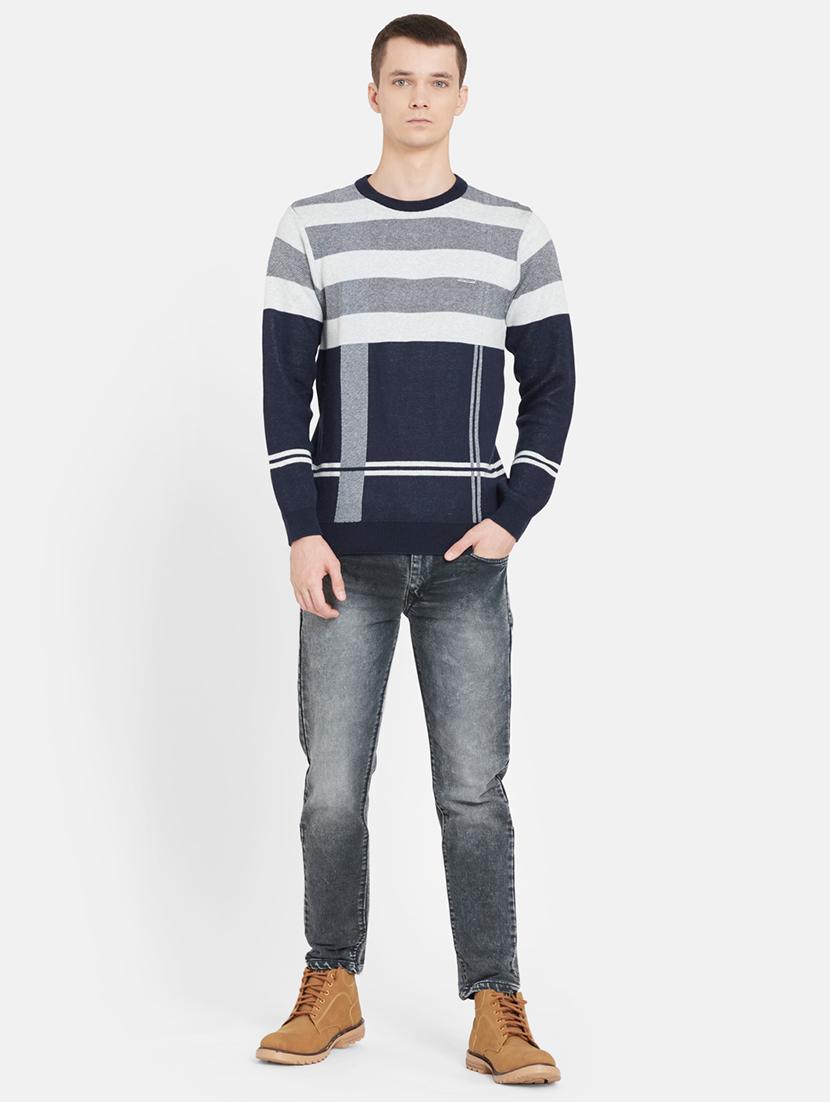navy blue color block pullover - 17997230 - Standard Image - 3