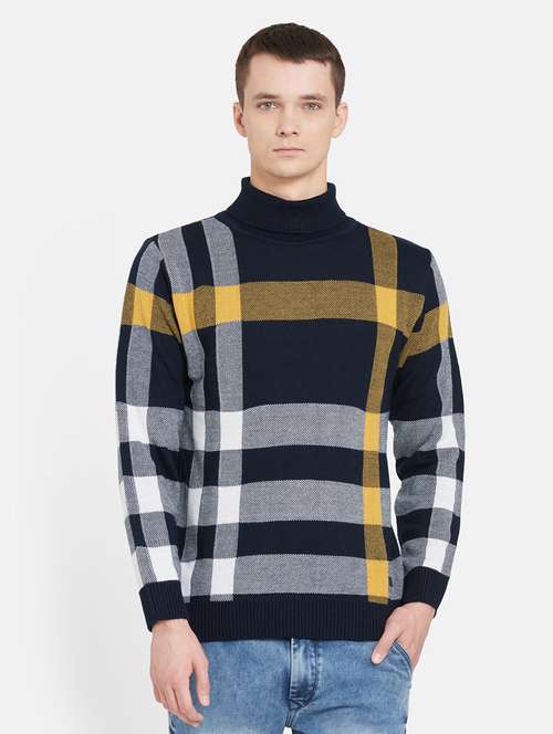 navy blue checkered pullover - 17997316 - Standard Image - 0