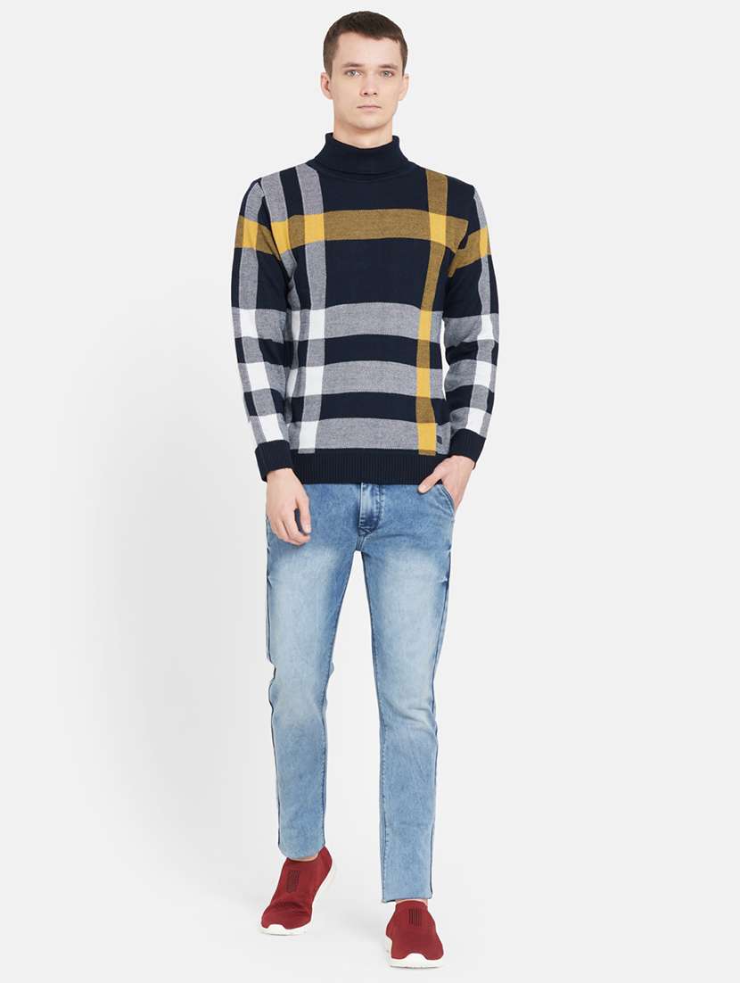 navy blue checkered pullover - 17997316 - Standard Image - 3