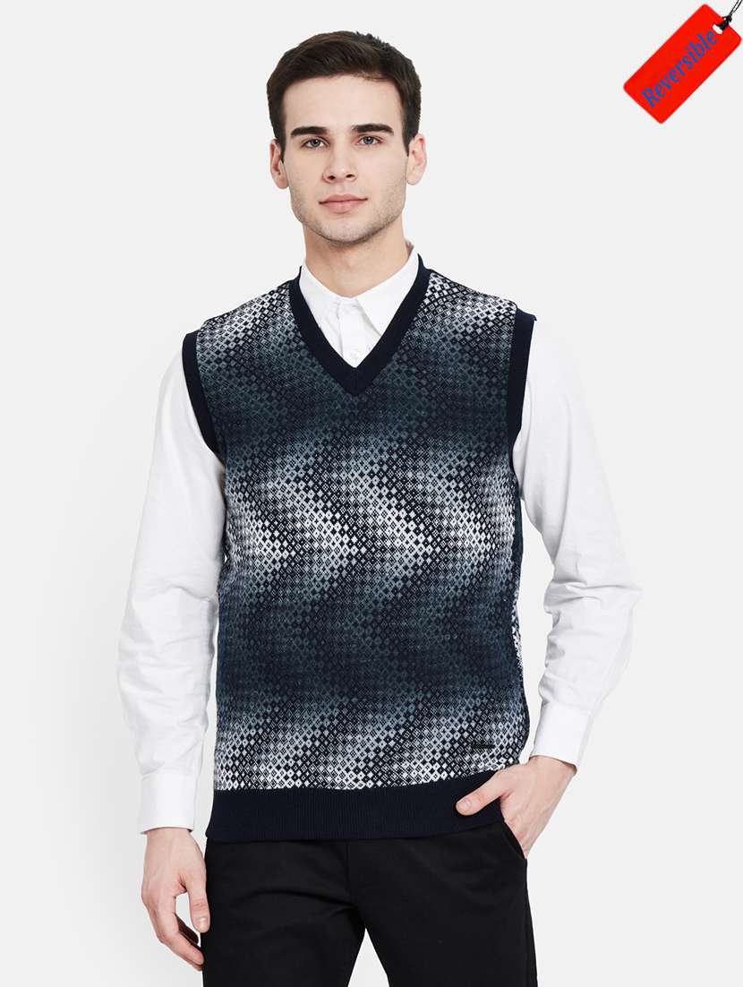 navy blue printed reversible pullover - 17997319 - Zoom Image - 0