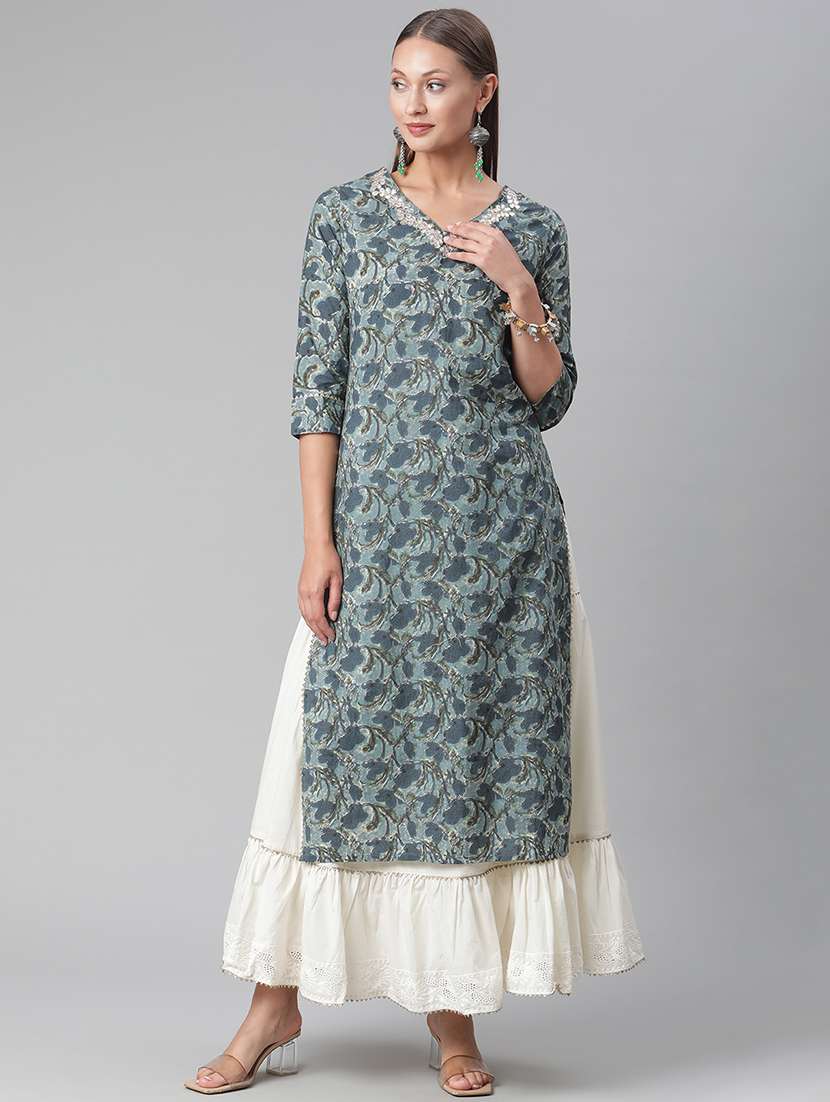blue cotton kurta skirt  set - 17997474 -  Standard Image - 3