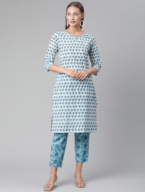 white cotton kurta pant set - 17997480 - Standard Image - 0