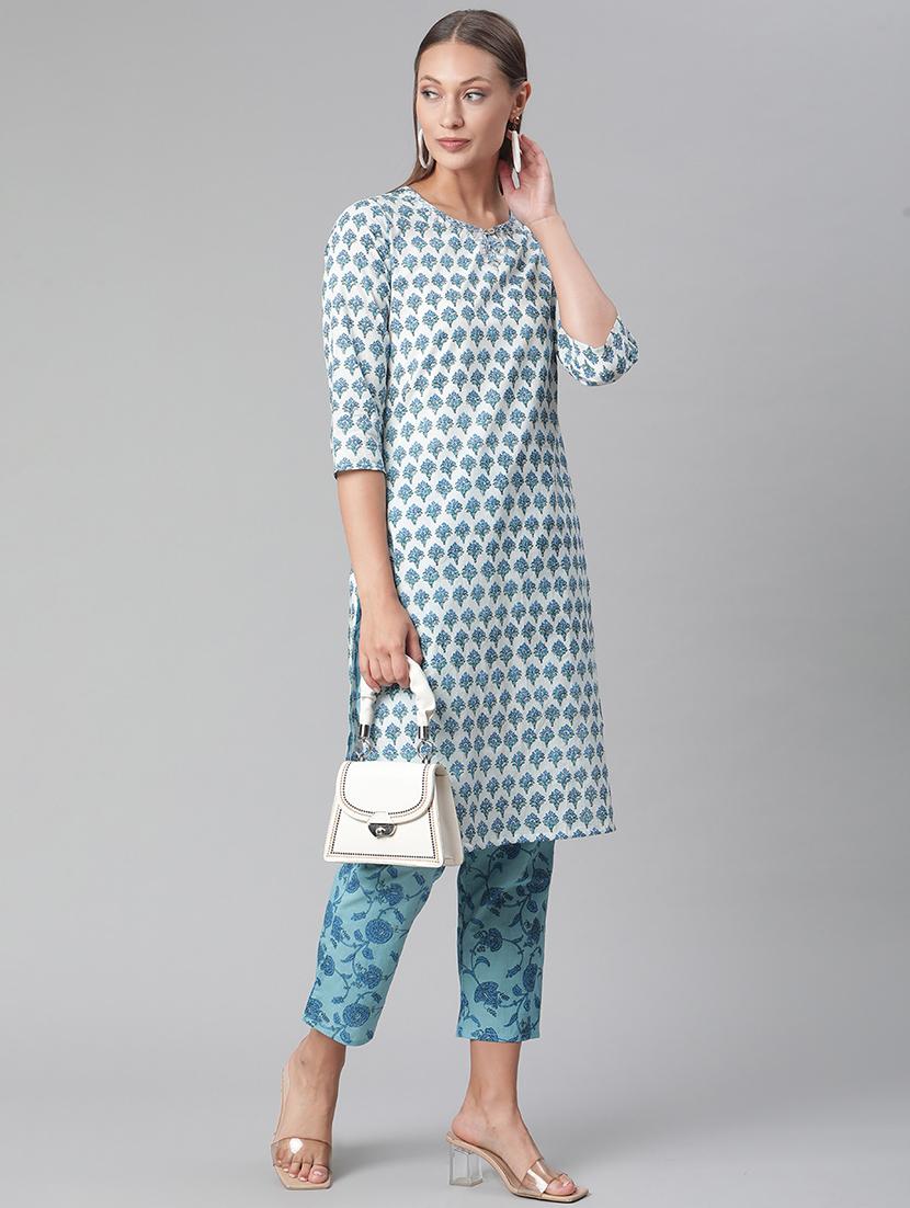 white cotton kurta pant set - 17997480 - Standard Image - 3