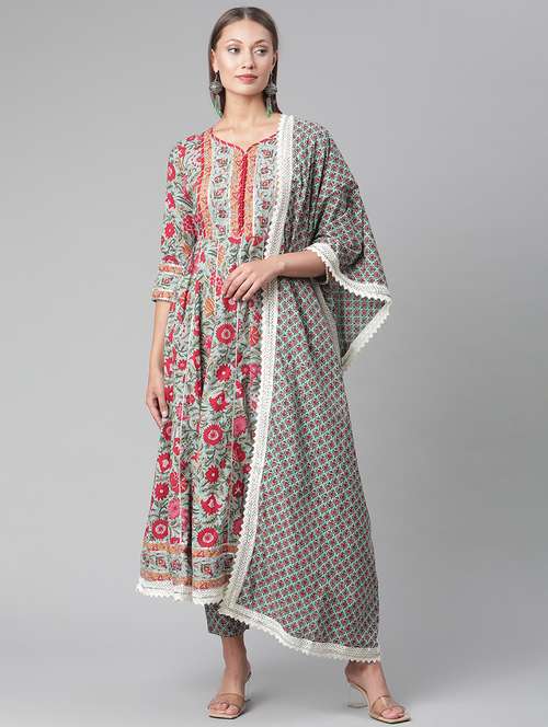 women three quarter sleeve kurta pant with dupatta set - 17997481 -  Standard Image - 0