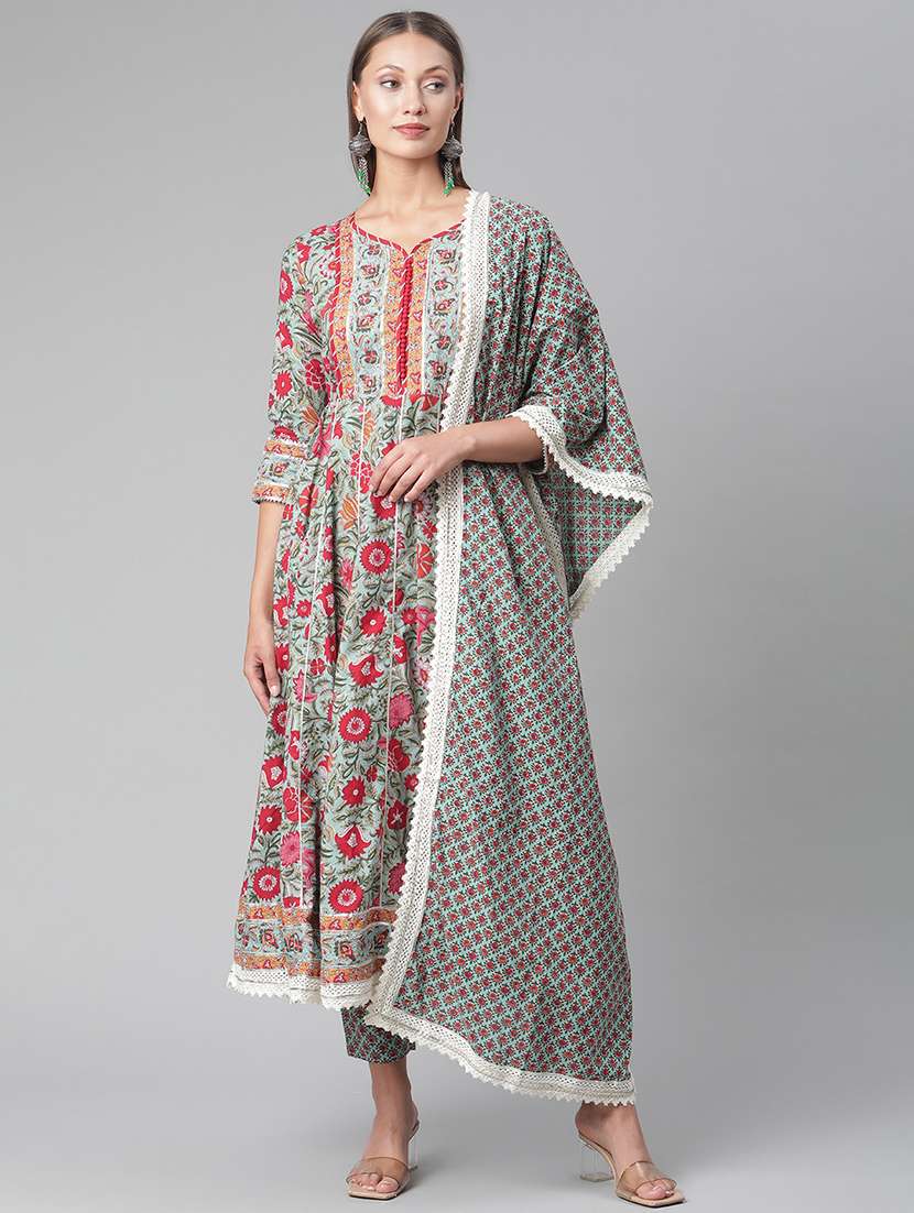 women three quarter sleeve kurta pant with dupatta set - 17997481 -  Zoom Image - 0