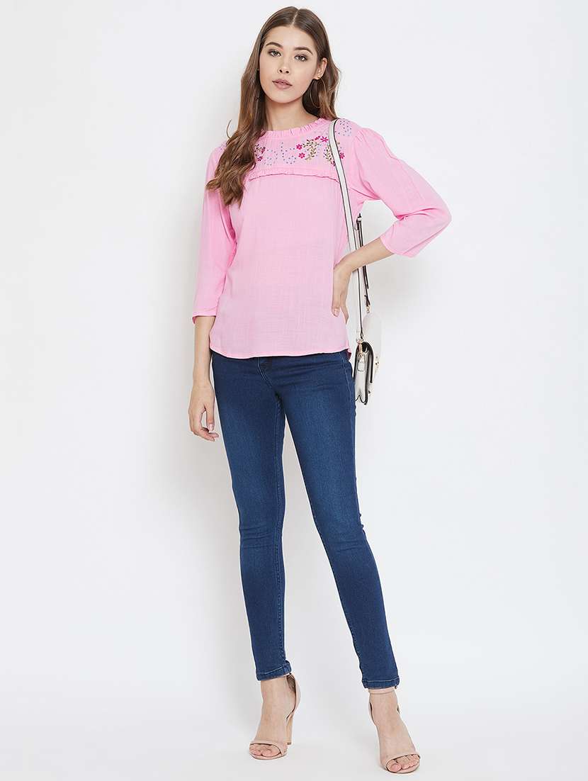 women's straight round neck top - 17997701 - Standard Image - 3