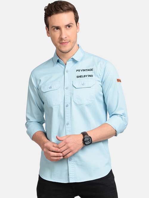 light blue printed casual shirt - 17997822 - Standard Image - 0