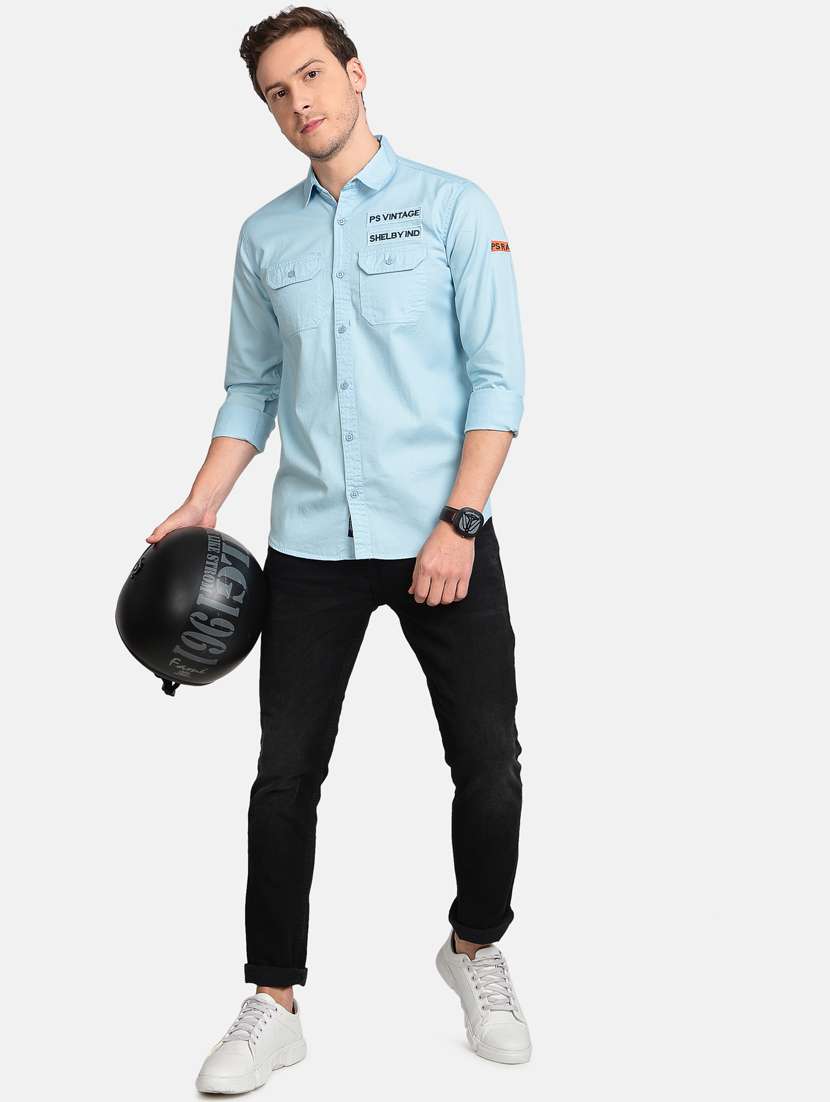 light blue printed casual shirt - 17997822 - Standard Image - 3