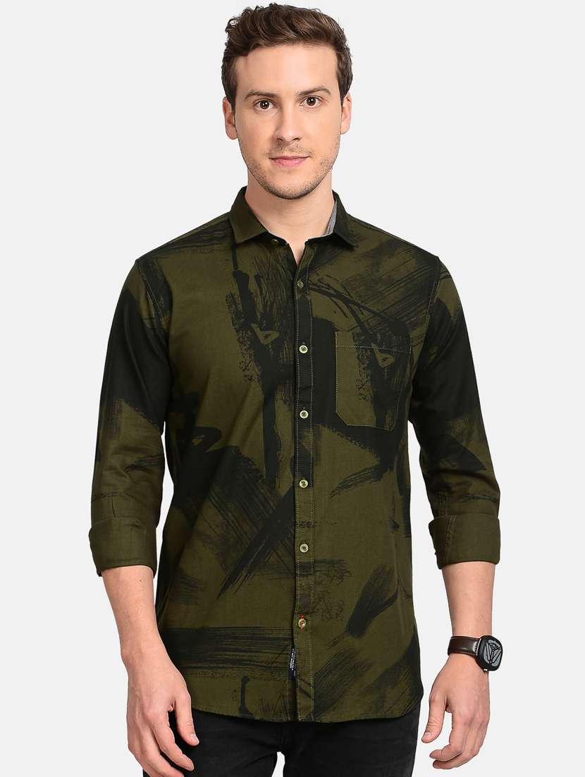 olive green printed casual shirt - 17997826 -  Zoom Image - 0