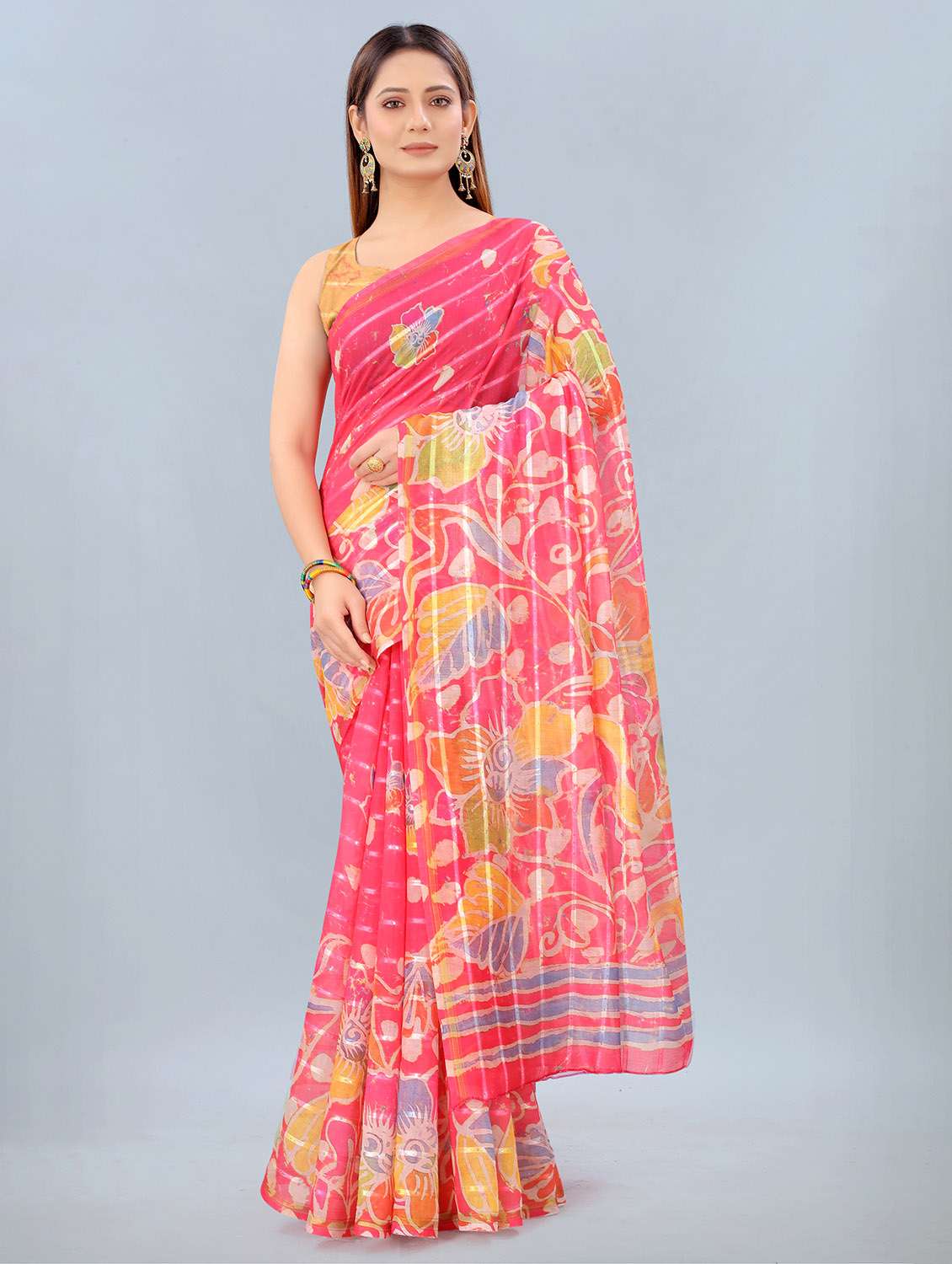 floral print woven saree with blouse