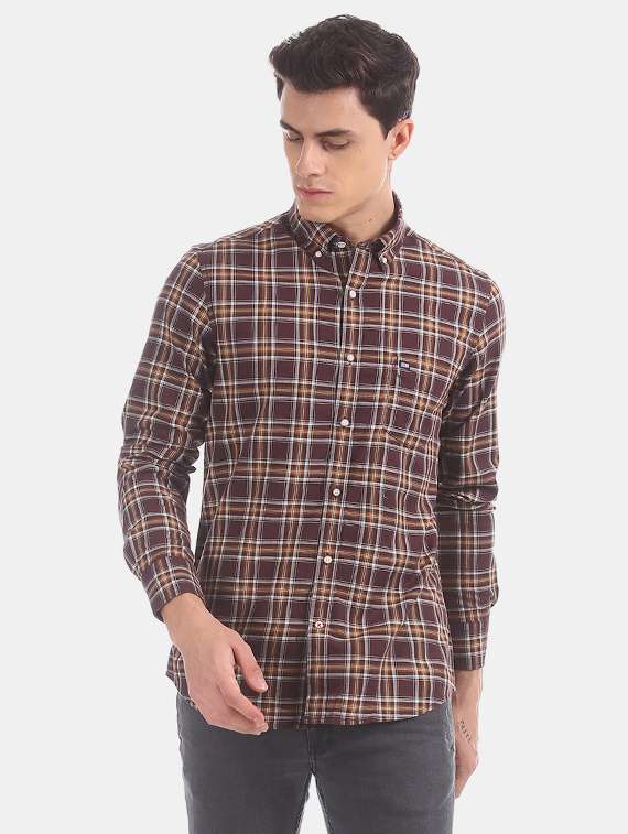 brown checkered casual shirt