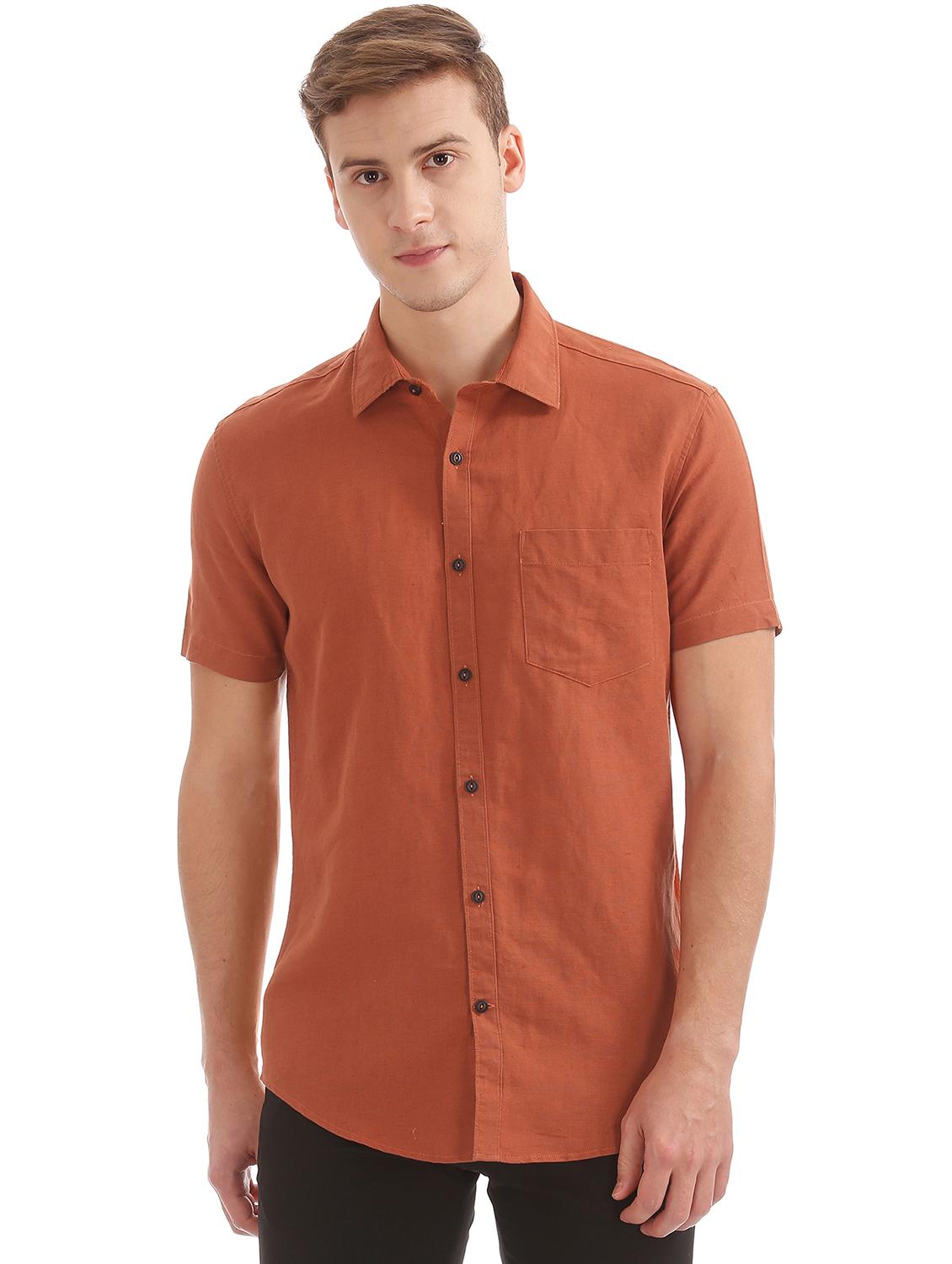 rust solid casual shirt - 17999824 - Zoom Image - 0