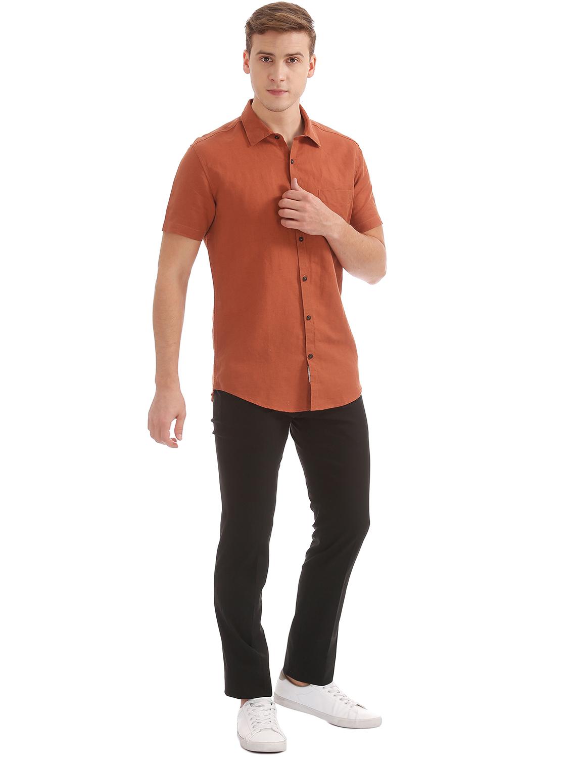 rust solid casual shirt - 17999824 - Standard Image - 3