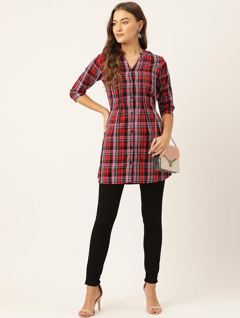 mandarin neck checkered tunic - 18000058 - Standard Image - 3