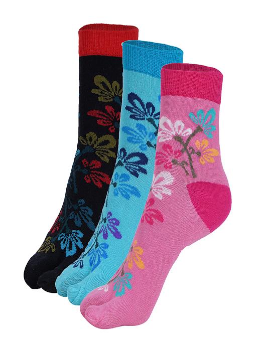 ankii cotton floral premium women socks with thumb, pack of 3 - 18000192 - Zoom Image - 0