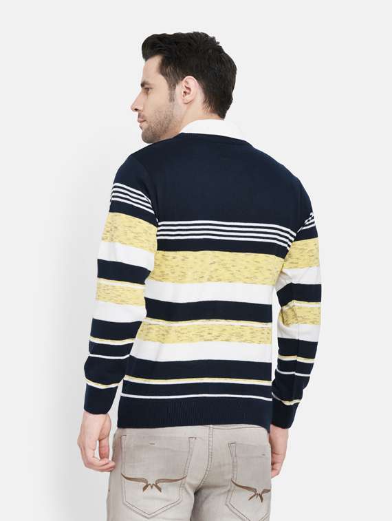 Buy online Navy Blue Striped Pullover 
