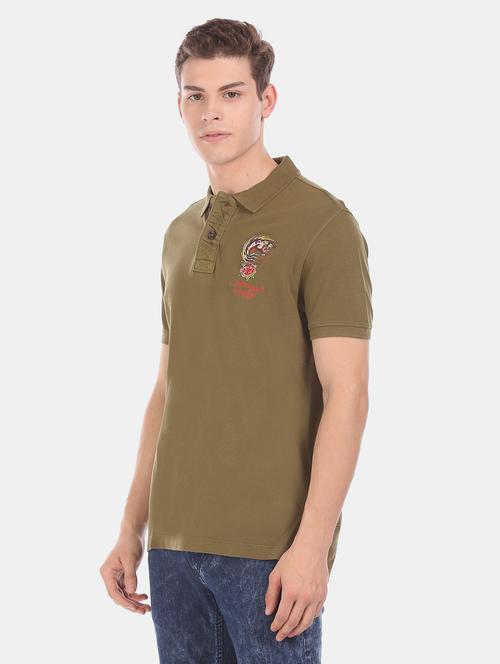 olive green solid polo t-shirt - 18001058 -  Standard Image - 0