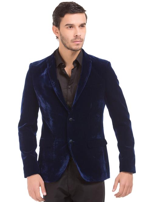 blue solid single breasted formal blazer - 18004746 -  Standard Image - 0