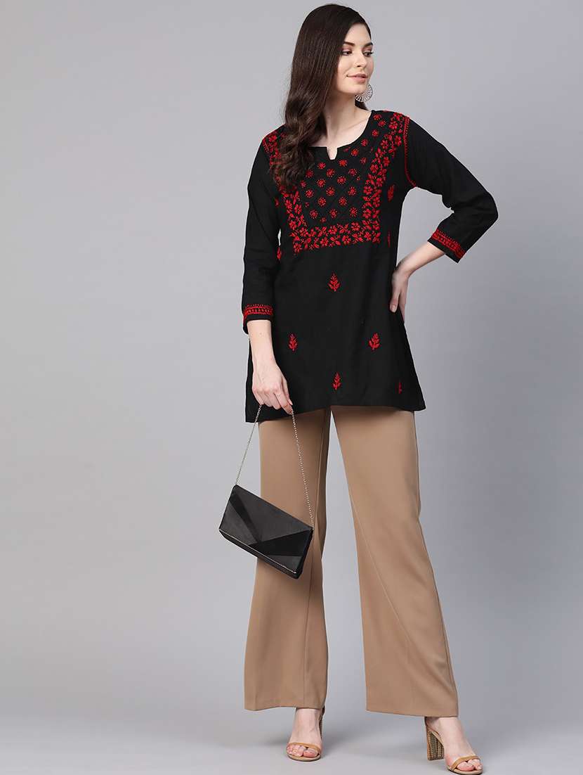 ada hand-embroidered black chikankari kurti  - 18005376 -  Standard Image - 3