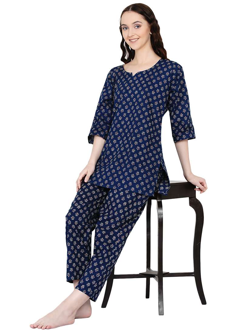 round neck printed nightwear pajama set  - 18005550 -  Standard Image - 3